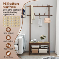 3-in-1 Hall Tree with 11 Hooks Hanging Rods and Shelves for Home