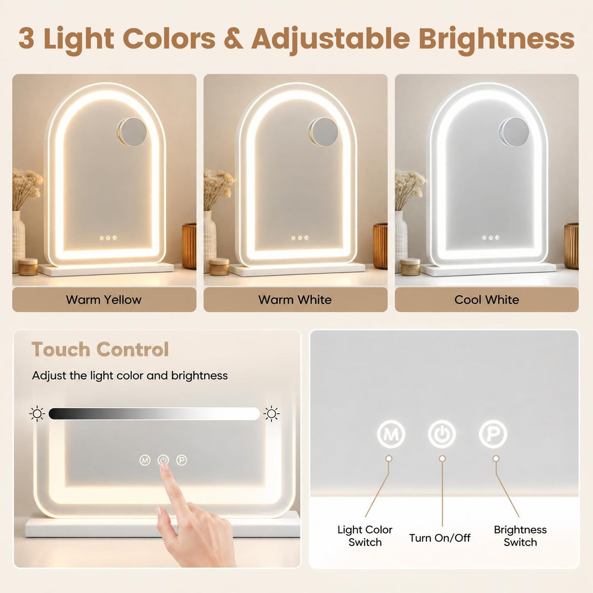Giantex Arched Vanity Mirror with LED Lights & Removable Magnify Mirror