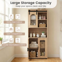 Farmhouse Bathroom Floor Cabinet with Sliding Barn Door and Shelves
