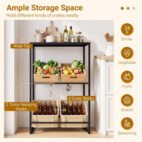 Giantex 3-Tier Drink Crate Shelf, Heavy-duty Metal Storage Rack with 2 Hanging Hooks