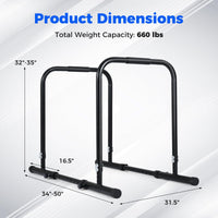 Adjustable Dip Bar, Heavy Duty Parallette Push Up Stand with 660 LBS Capacity, Anti-Slip Foam Grips