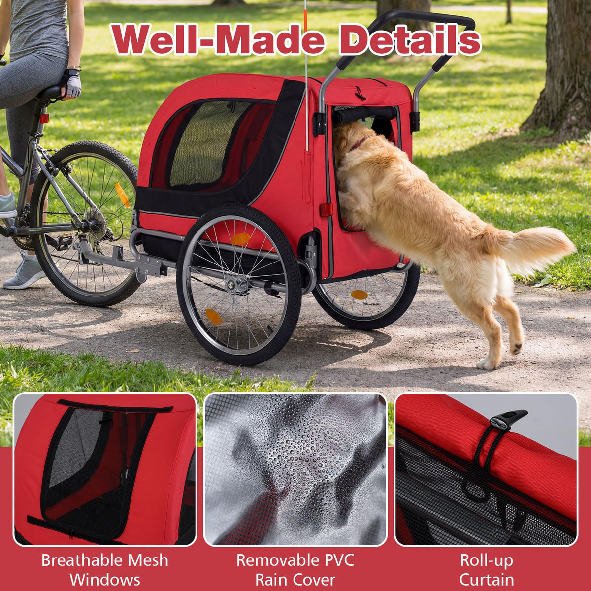 2-in-1 Dog Bike Trailer, Dog Stroller with Universal Bicycle Coupler