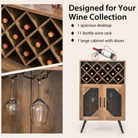 Wine Bar Cabinet for Liquor, Industrial Buffet Sideboard w/Removable Wine Rack & Built-in Glass Holder , Rustic Brown