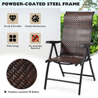 Giantex 2 Piece Patio Rattan Folding Chair, Outdoor Wicker Portable Camping Chair, oldable Chair w/Adjustable High Backrest