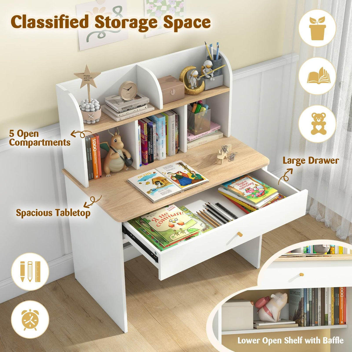 Kids Study Desk with Storage