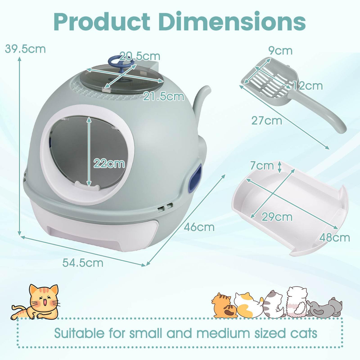 Cat Litter Box with Lid, Helicopter Style Fully Enclosed Cat Toilet