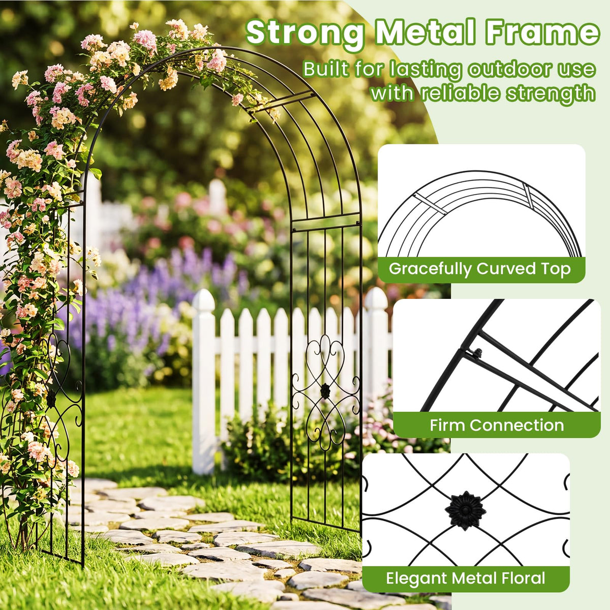 Garden Metal Arch Trellis with Ground Stakes, Outdoor Arch Archway
