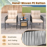 3 Pieces Patio Bistro Set, PE Rattan Furniture Set