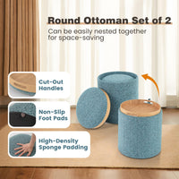 Giantex Round Ottoman Set of 2, Upholstered Storage Ottoman