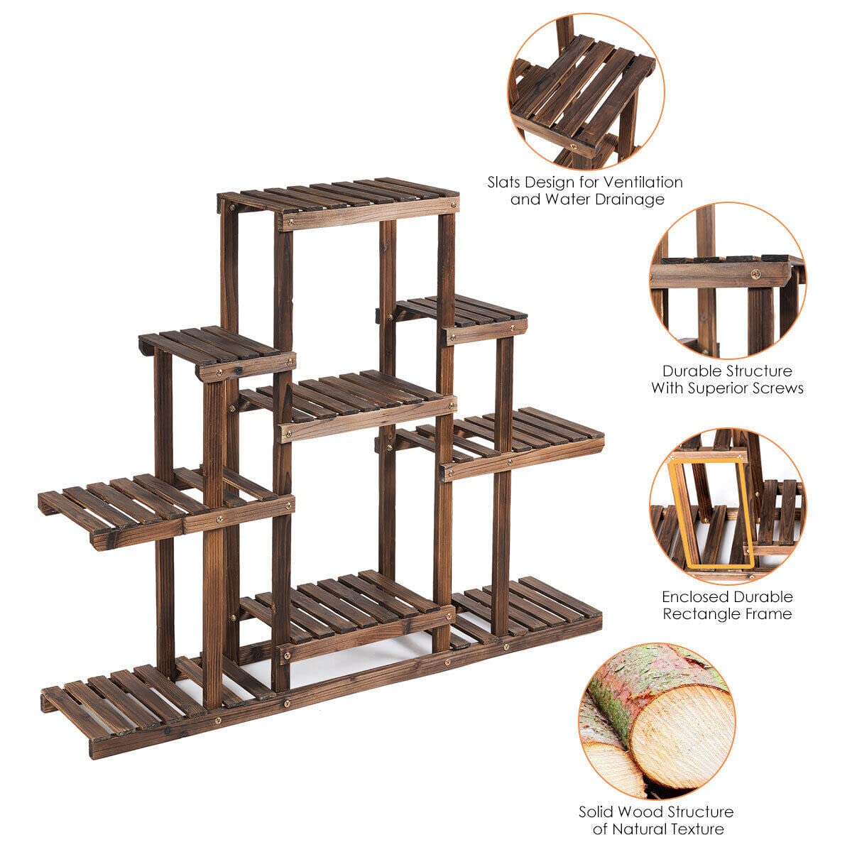 Giantex 6-Tier Wood Flower Rack, Multi-Tier Plant Stand