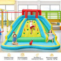 Inflatable Water Slide, 452 x 365 x 233CM Giant Water Park for Kids w/Double Long Slides, Climbing Wall(with 680W Blower)
