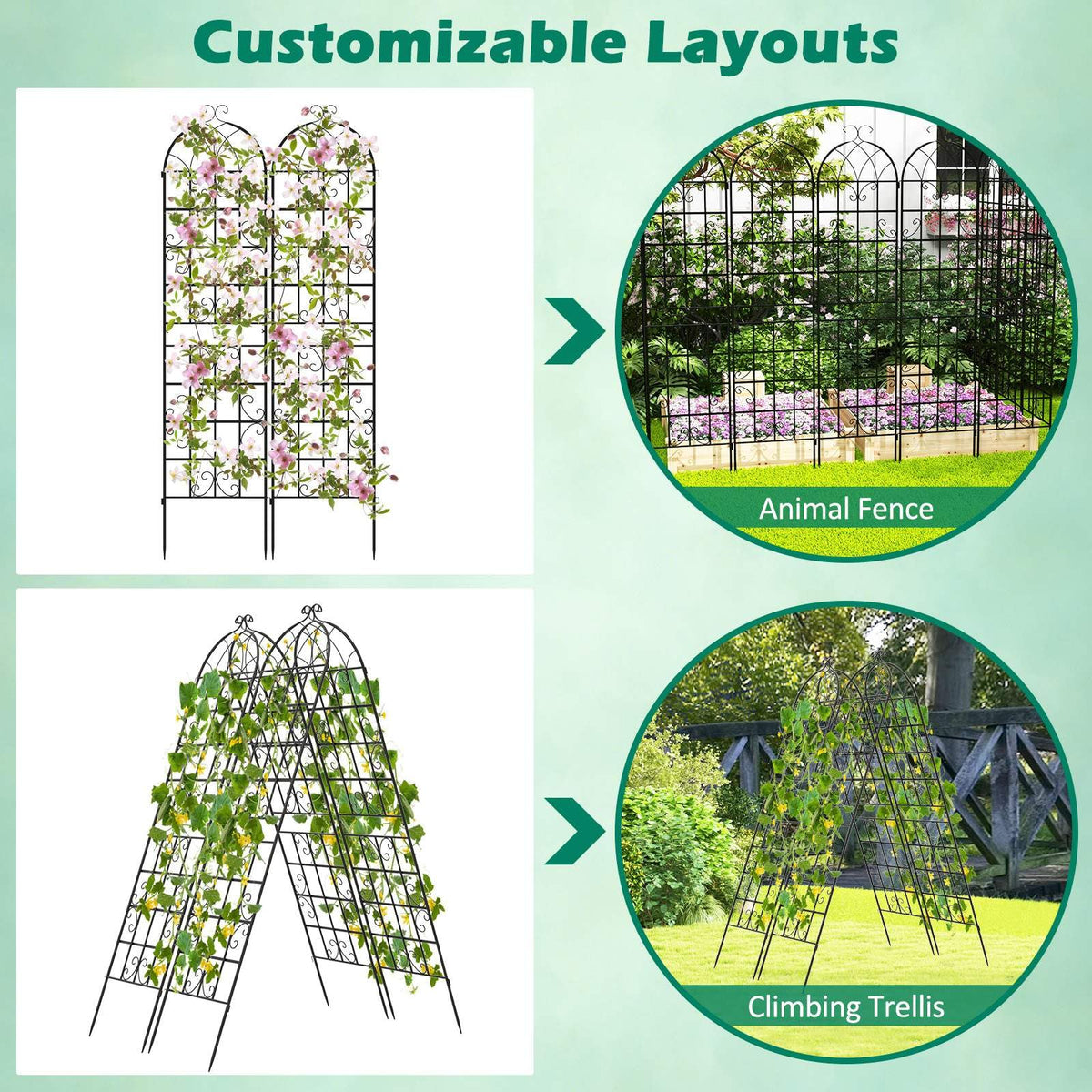 2 Pack 220cm x 50cm Metal Garden Trellis Outdoor Decorative for Climbing Plants
