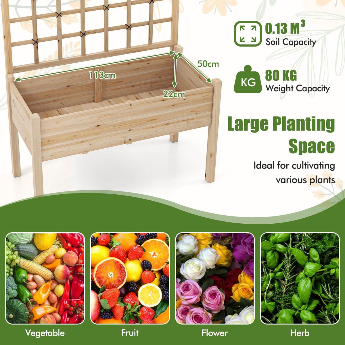 Raised Garden Bed with Lattice Trellis and Drainage Holes