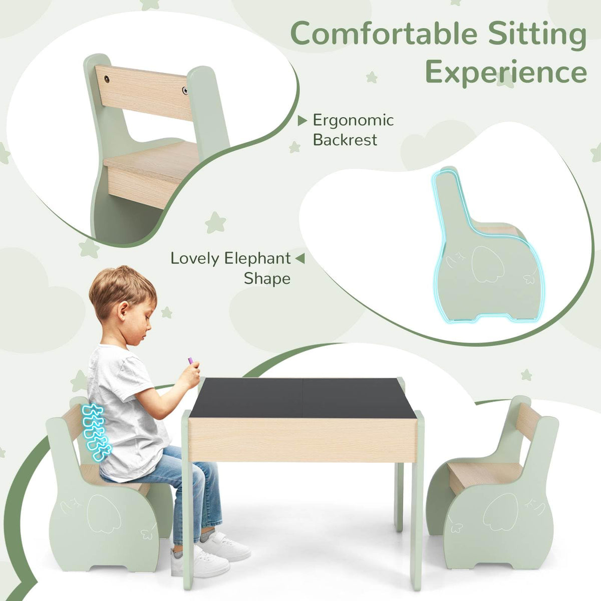 4-in-1 Wooden Kids Activity Table and Chair Set for Drawing and Studying