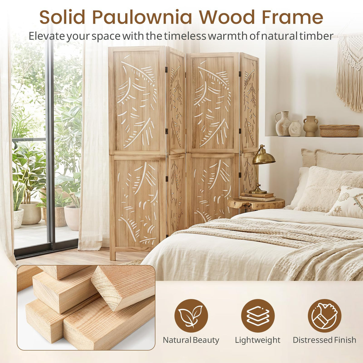 Giantex 4/6-Panel Wooden Room Divider Privacy Screen (4-Panel)