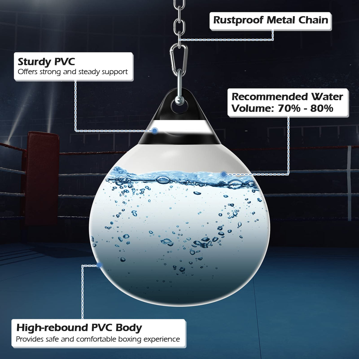 Water Punching Bag, 45cm 50kg Heavy Punching Bag with Adjustable Metal Chain