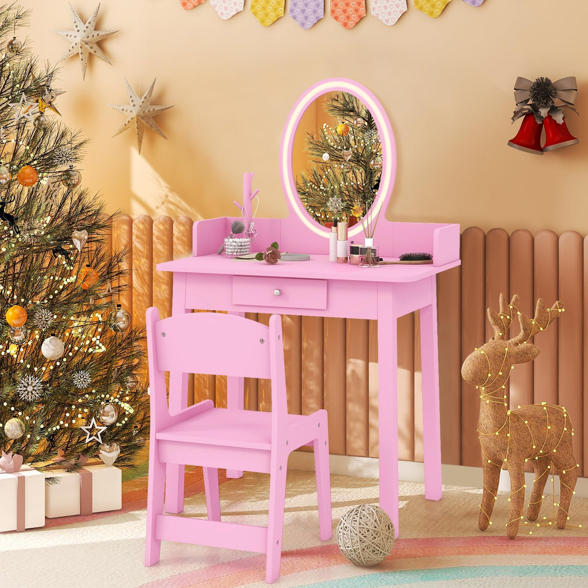 Wooden Kids Vanity Set w/Lighted Mirror