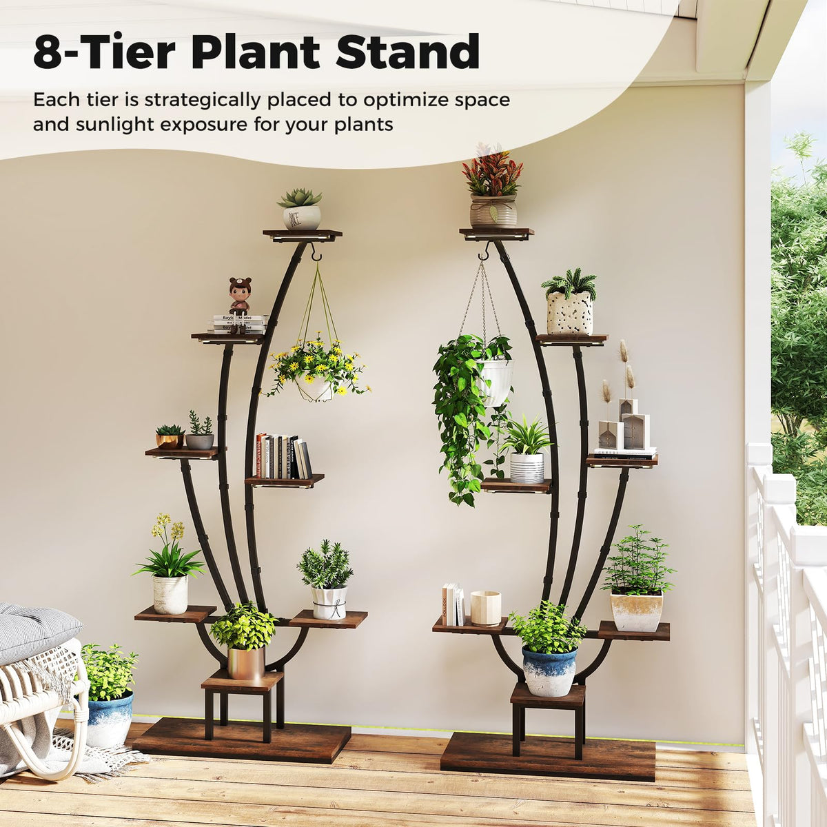 Indoor Plant Stand with Grow Lights, 156CM Tall 8-Tier Corner Metal Plant Shelf