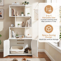 142 cm Tall 2-in-1 Cat Litter Box Enclosure w/Storage Pet House Corner Bookshelf