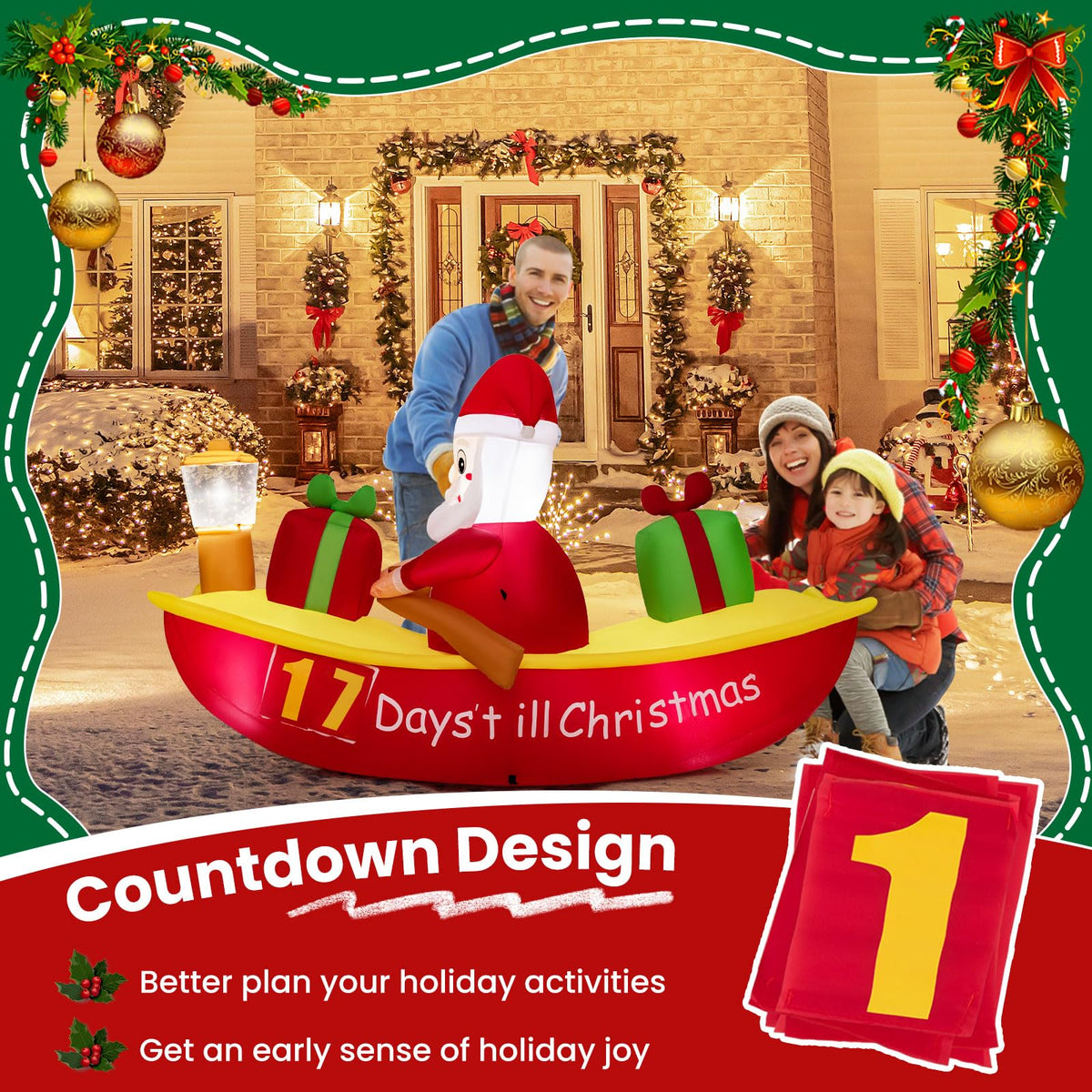 2.1M Long Christmas Inflatables with Navigation Light for Yard