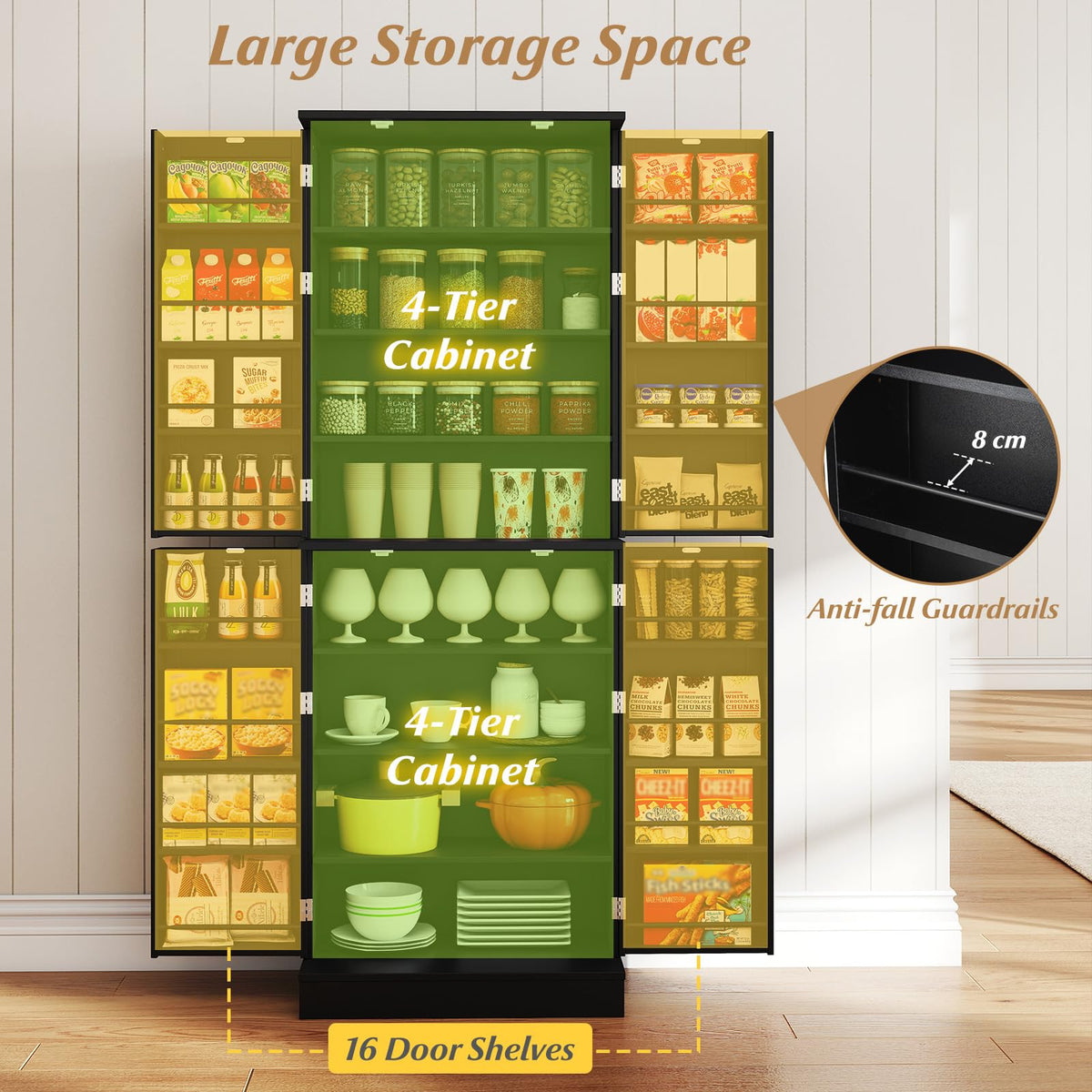 Giantex Kitchen Pantry Cabinet, 167 CM Freestanding Tall Buffet Cupboard w/Two 4-Tier Cabinets