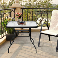 Patio Table, Rectangle Metal Coffee/Tea Table with Tempered Glass Top and Umbrella Hole