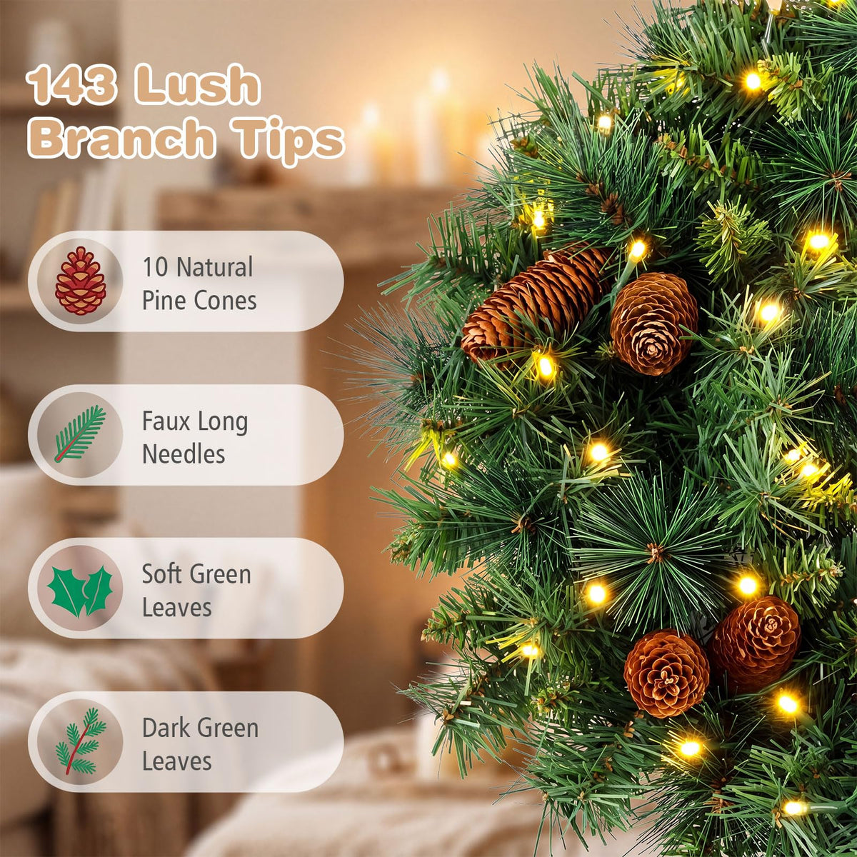 60 CM Pre-Lit Artificial Christmas Wreath, Battery Operated