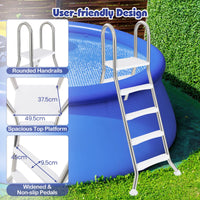 192 cm Above Ground Pool Ladder A-Frame Swimming Pool Ladder with Top Platform