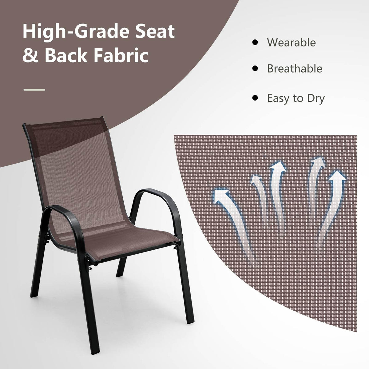 Set of 4 Outdoor Patio Chairs, Stackable Armchair with Weather-Resistant Fabric