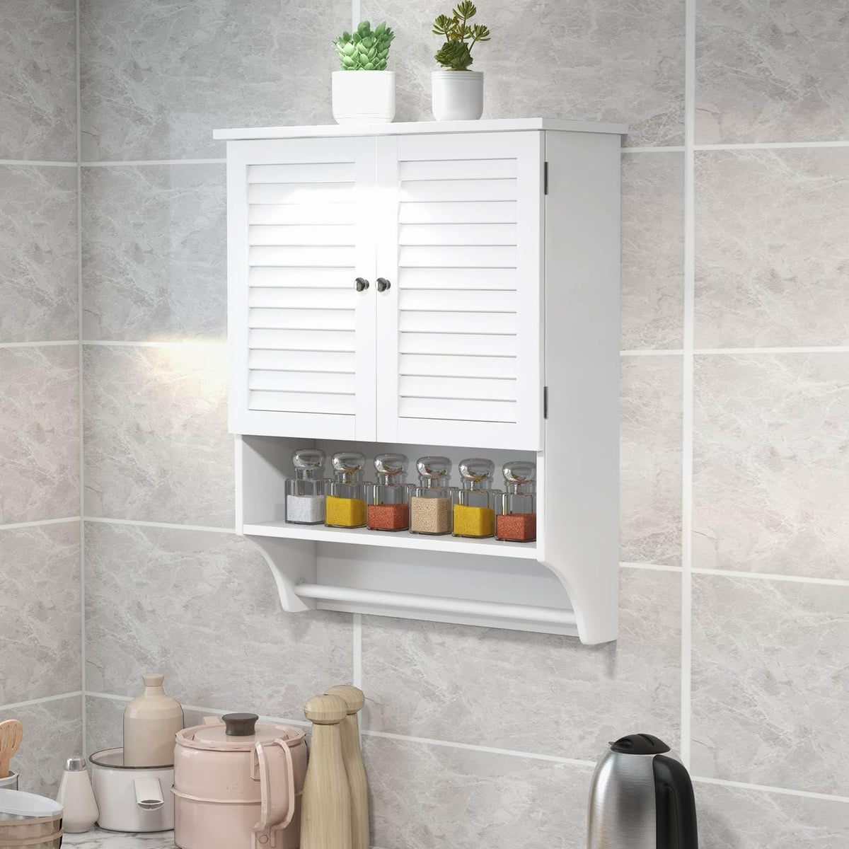 Bathroom Wall Cabinet with 2 Louvered Doors
