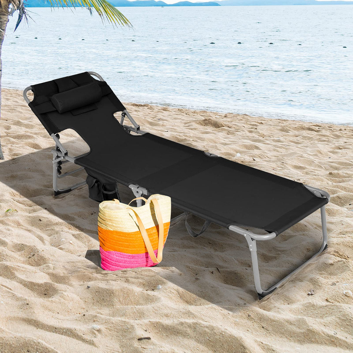 Beach Chaise Lounge Chair, Patio Folding Reclining Chair