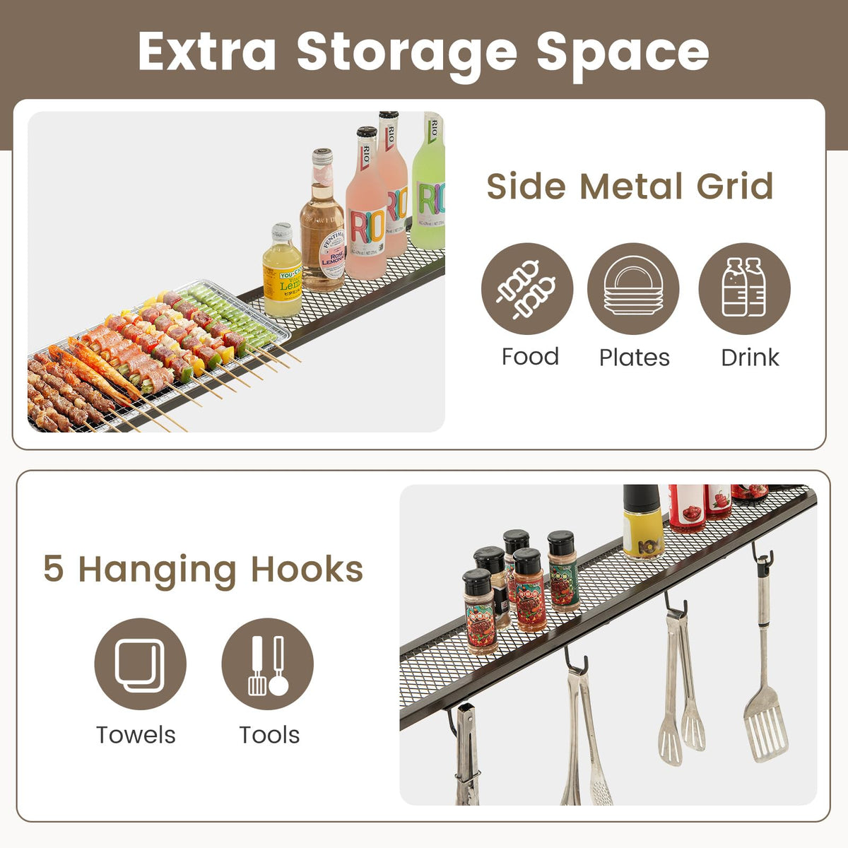 Patio Barbecue Canopy with Serving Shelf and Storage Hooks for Garden