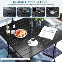 Square Patio Table for 4, 91 cm Square Metal Slat Table with 4-6 cm Adjustable Umbrella Hole