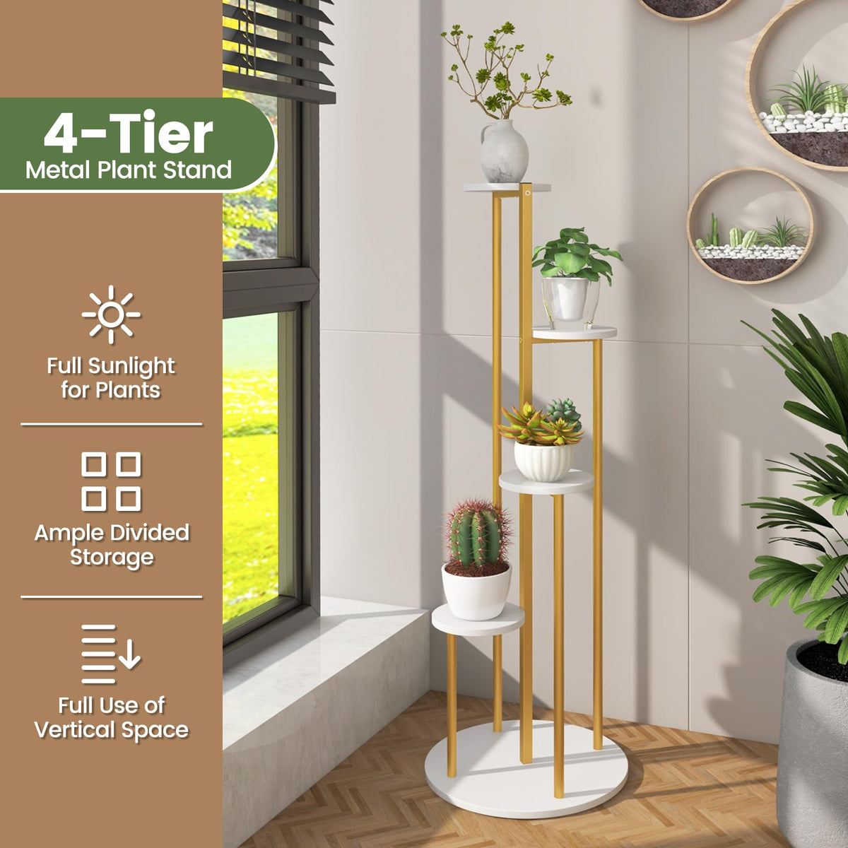 Indoor Metal Plant Stand, 125 CM Tall Corner Plant Shelf for Potted Plant