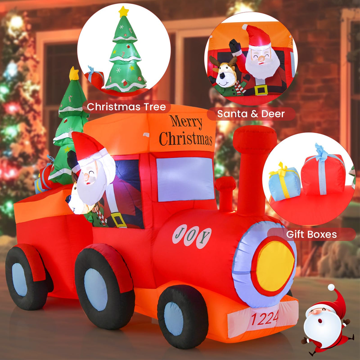 2.6M Christmas Inflatable Light Up Santa Train for Garden & Lawn