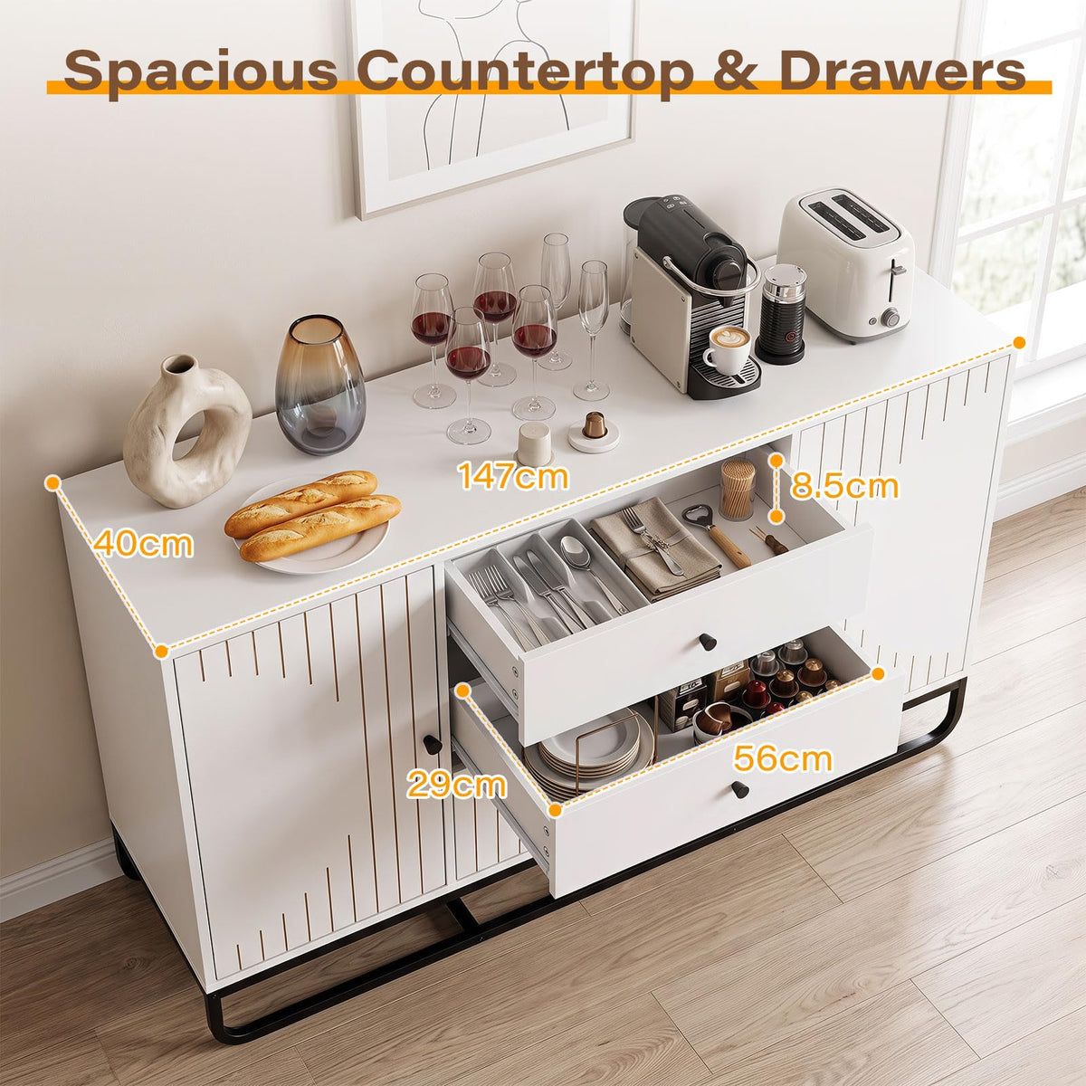 Giantex Modern Buffet Cabinet, Coffee Bar Cabinet with Drawers & Doors