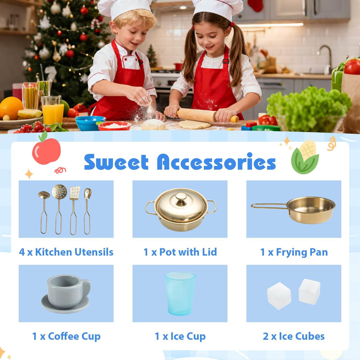 Kids Kitchen Playset, Wooden Pretend Play Kitchen