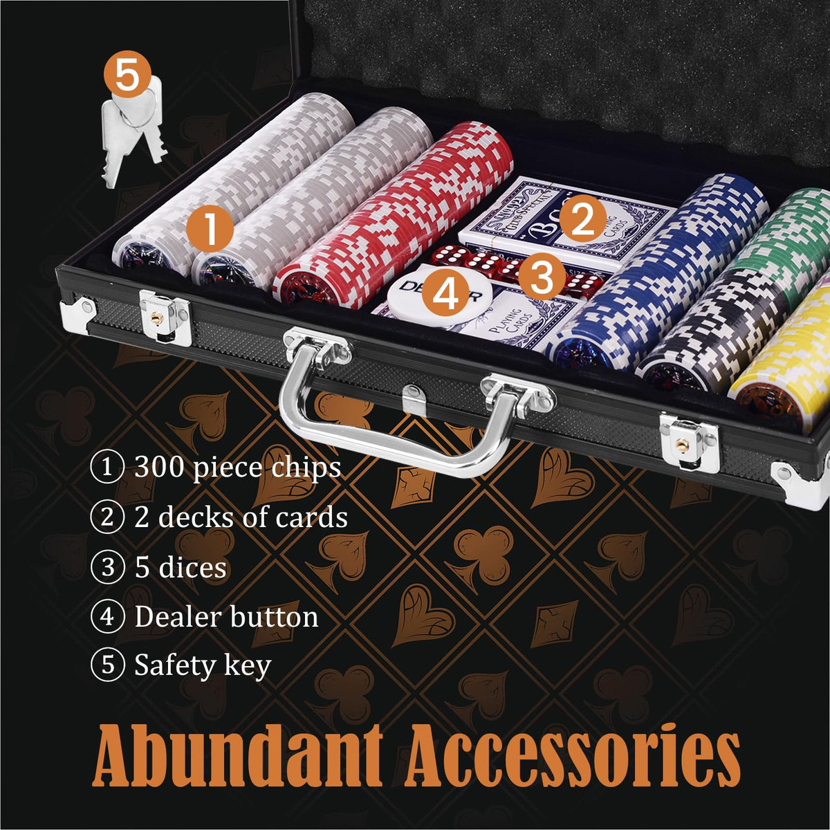 300 Pieces Casino Poker Chip Set with Aluminum Case for Party & Game