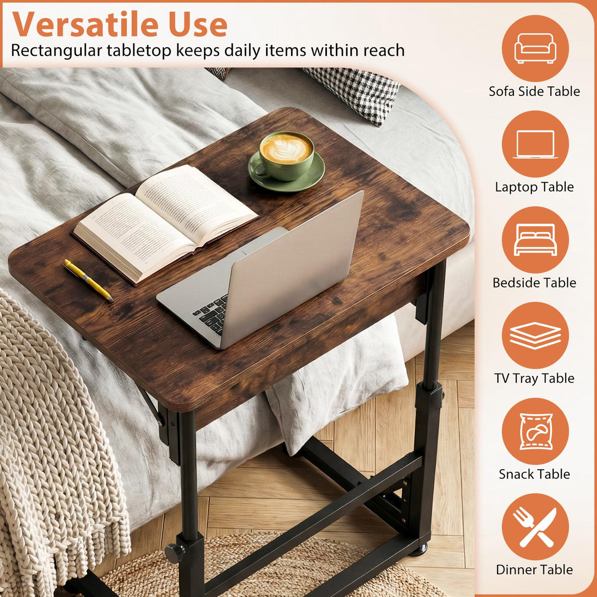 Giantex Folding C-Shaped End Table, Height Adjustable Sofa Side Table