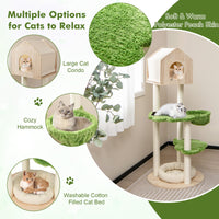 1.4M Cute Cat Tree for Indoor Cats, Multi-Level Wood Cat Tower w/Sisal Scratching Posts