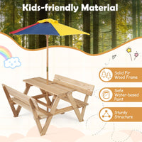 Kids Picnic Table, Toddlers' Outdoor Table w/ 2 Built-in Benches