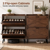 Narrow Shoe Cabinet with 2 Flip Drawers and Adjustable Shelves