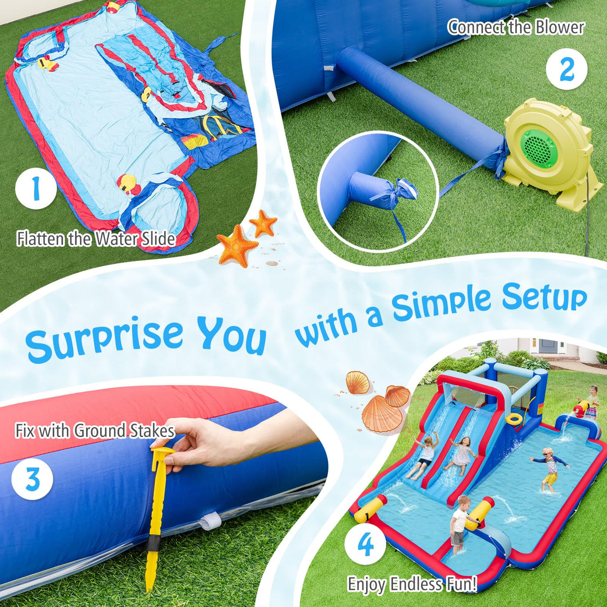 Sub 5 Box Water Inflatables Water Slide Park, 5-in-1 Inflatable Jumping House w/Dual Slides, Climb ...