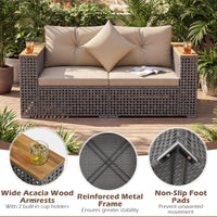 2-Piece Patio Corner Sofa Set Outdoor Sectional Wicker Loveseat with Thick Cushions