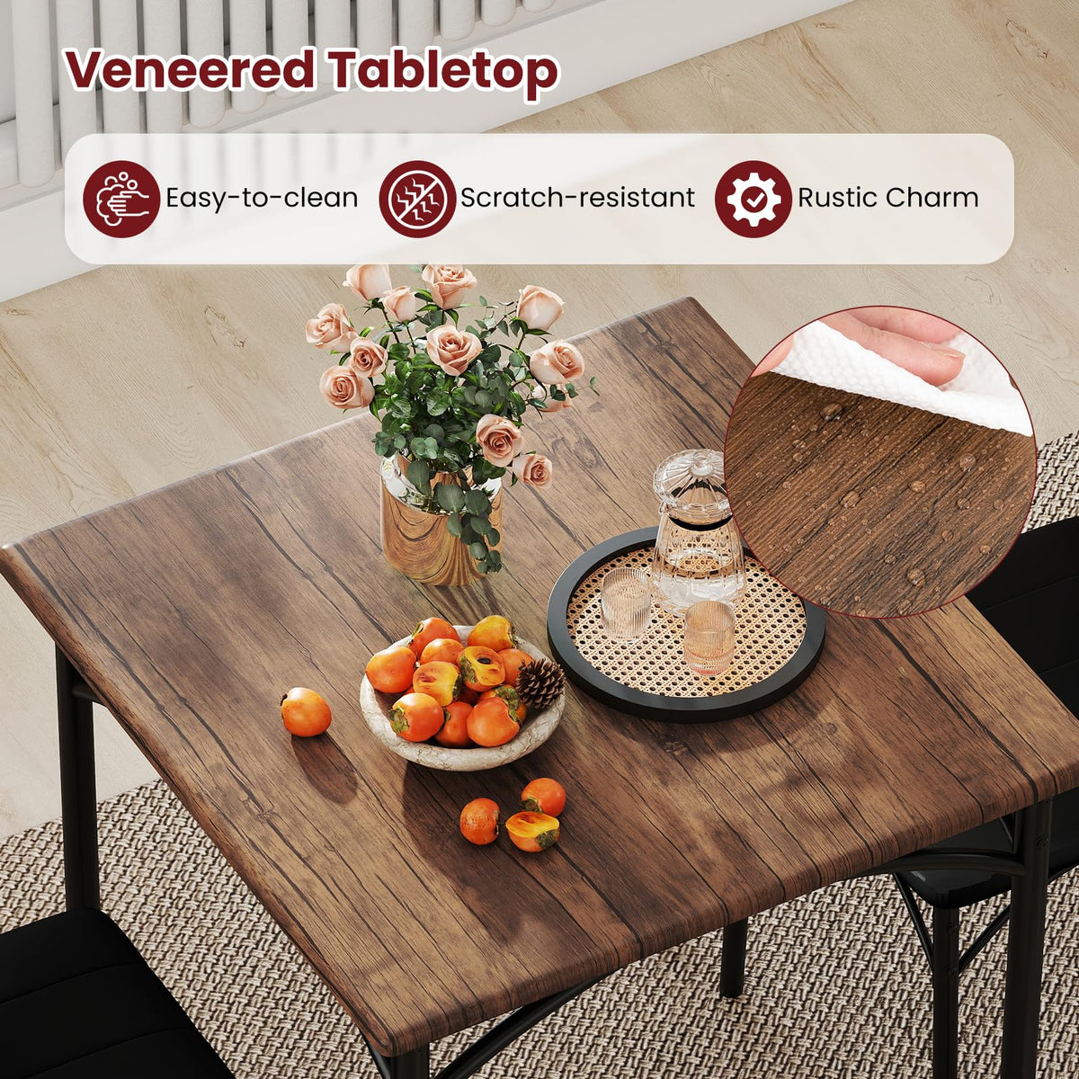 3-Piece Dining Table Set, Square Kitchen Table & 2 Chairs