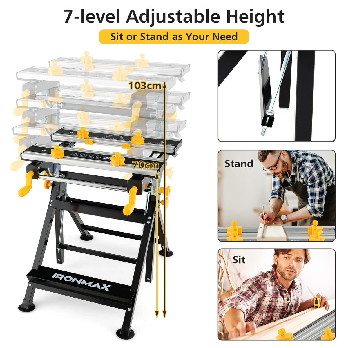 Folding Work Table 125kg Load Capacity, Portable Workbench