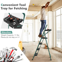 Folding Step Ladder, 4-Step Ladder w/Tool Tray, Non-Slip Footpads & Pedals