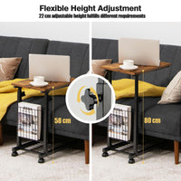 Giantex C-Shape Sofa Side Table Adjustable End Table w/Storage Basket