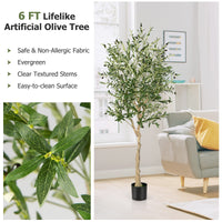 Giantex 2-Pack Artificial Olive Tree, 1.85m Tall Faux Olive Plants in Cement Pot, Topiary Silk Tree