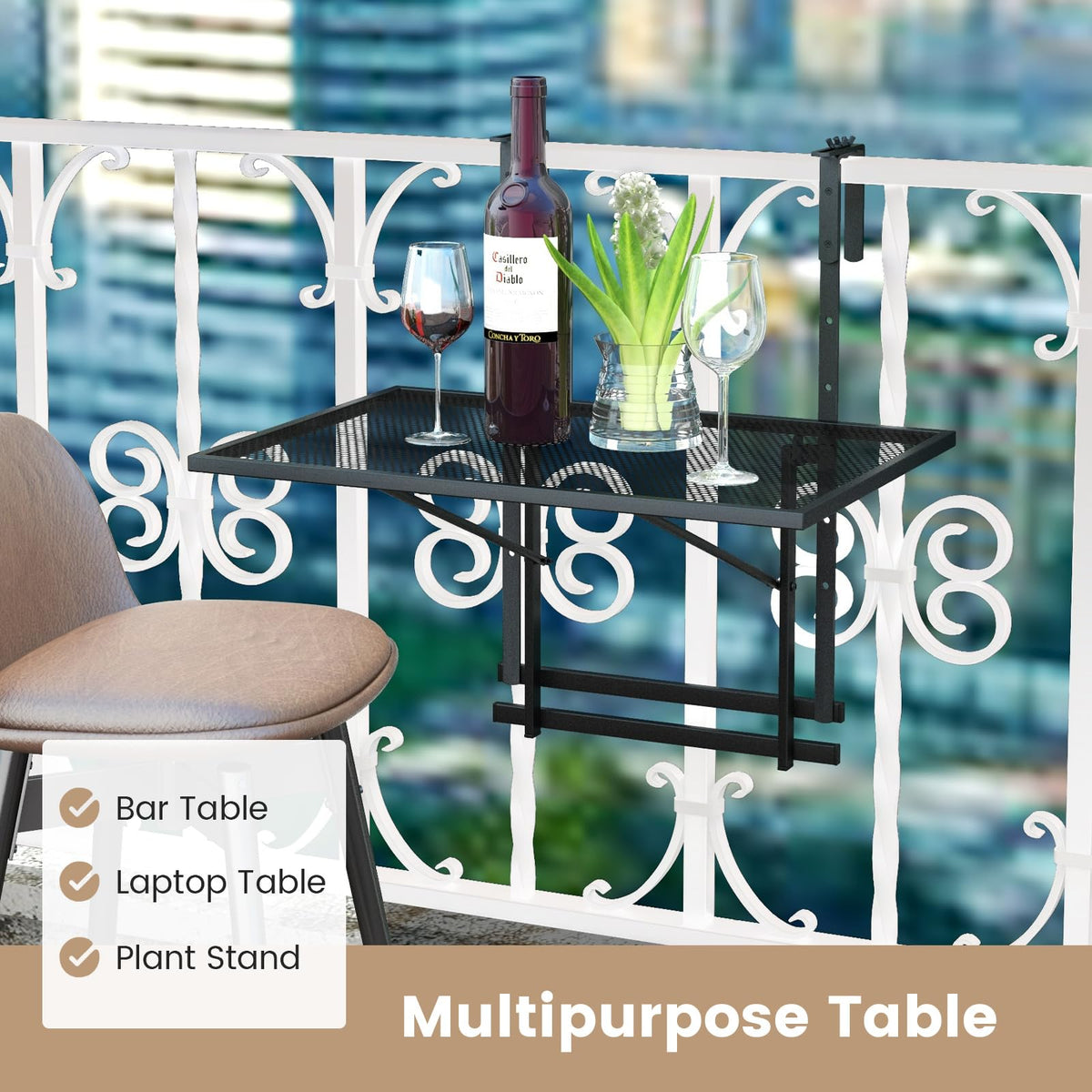 5-Level Height-Adjustable Balcony Hanging Table